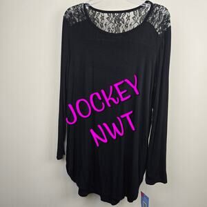 Jockey Black Thermals XL Long Sleeve Sleep Shirt with Black Lace Detail ~ NWT
